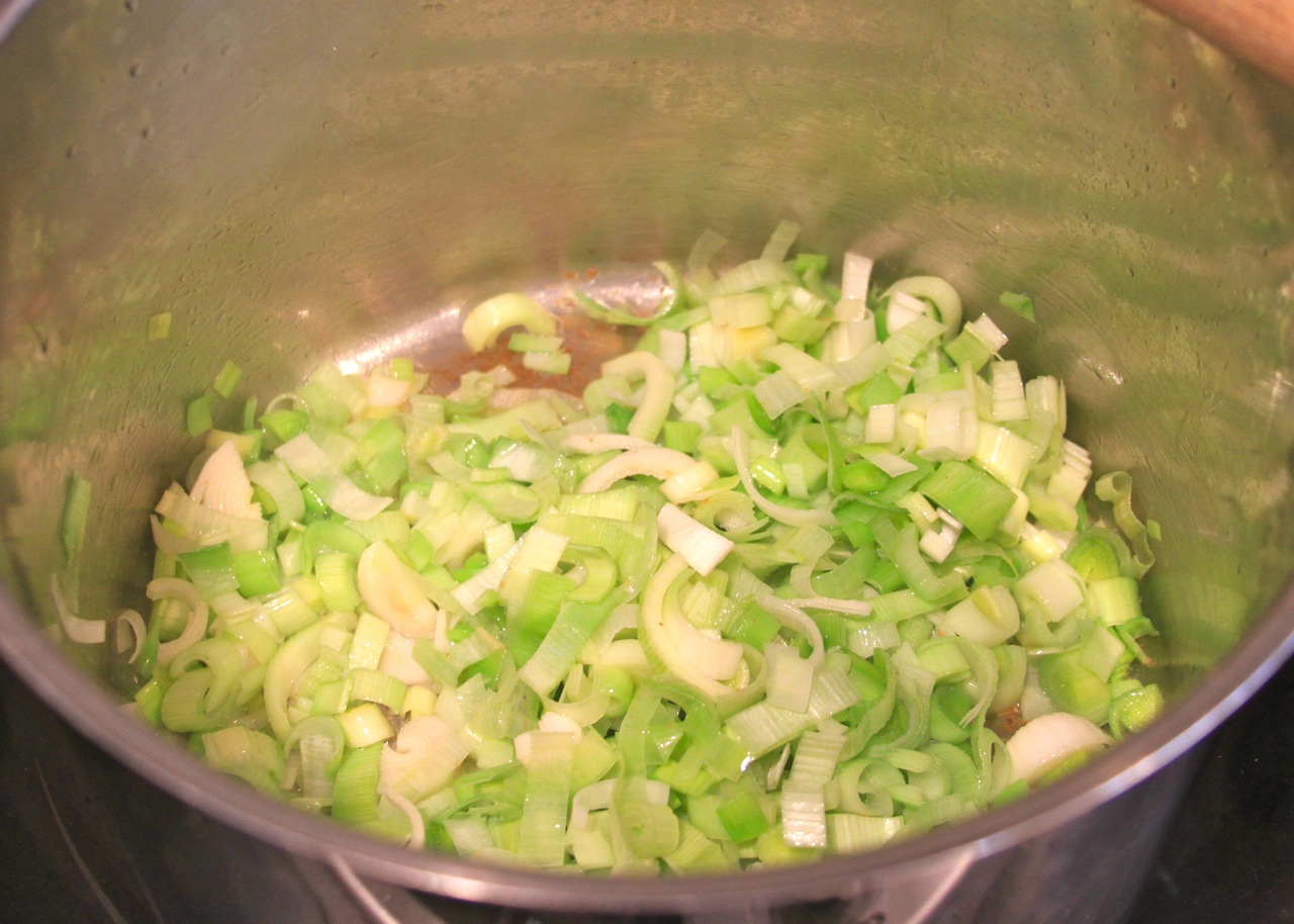 leeks frying in bacon fat Paleo Spirit