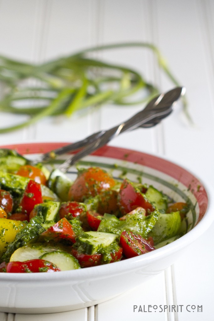 Paleo Spirit:: Heirloom tomato salad with Garlic Scape Dressing