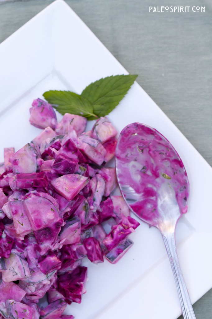 Beautiful colors of beet salad with yogurt dressing @PaleoSpirit