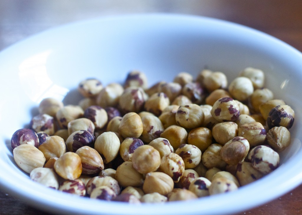bowl of blanched hazelnuts